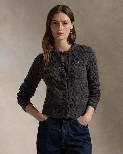 Ralph Lauren Cable-Knit Wool-Cashmere Cardigan | Grey