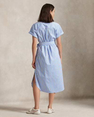 Ralph Lauren Belted Striped Cotton Shirtdress | Blue/White