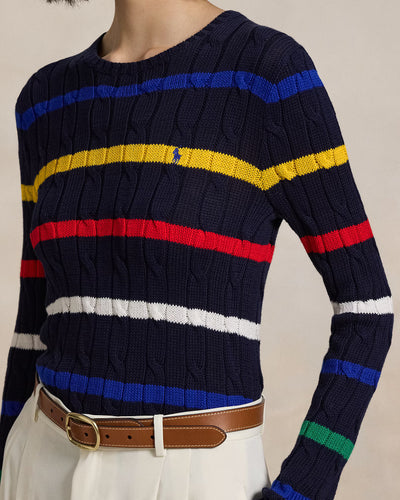 Ralph Lauren Striped Cable-Knit Cotton Jumper | Navy Multi