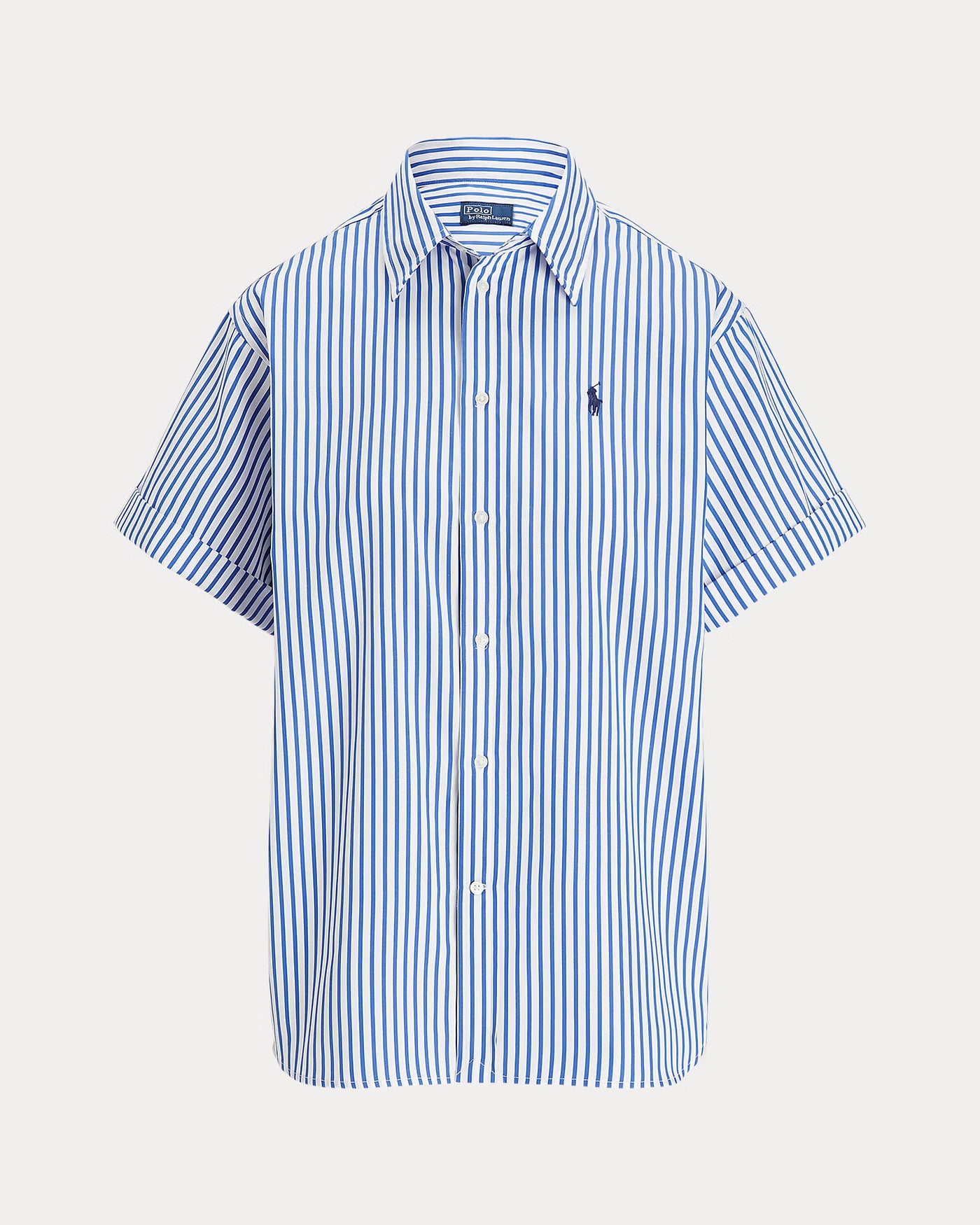 Ralph Lauren Oversize Fit Striped Short-Sleeve Shirt | White/Royal