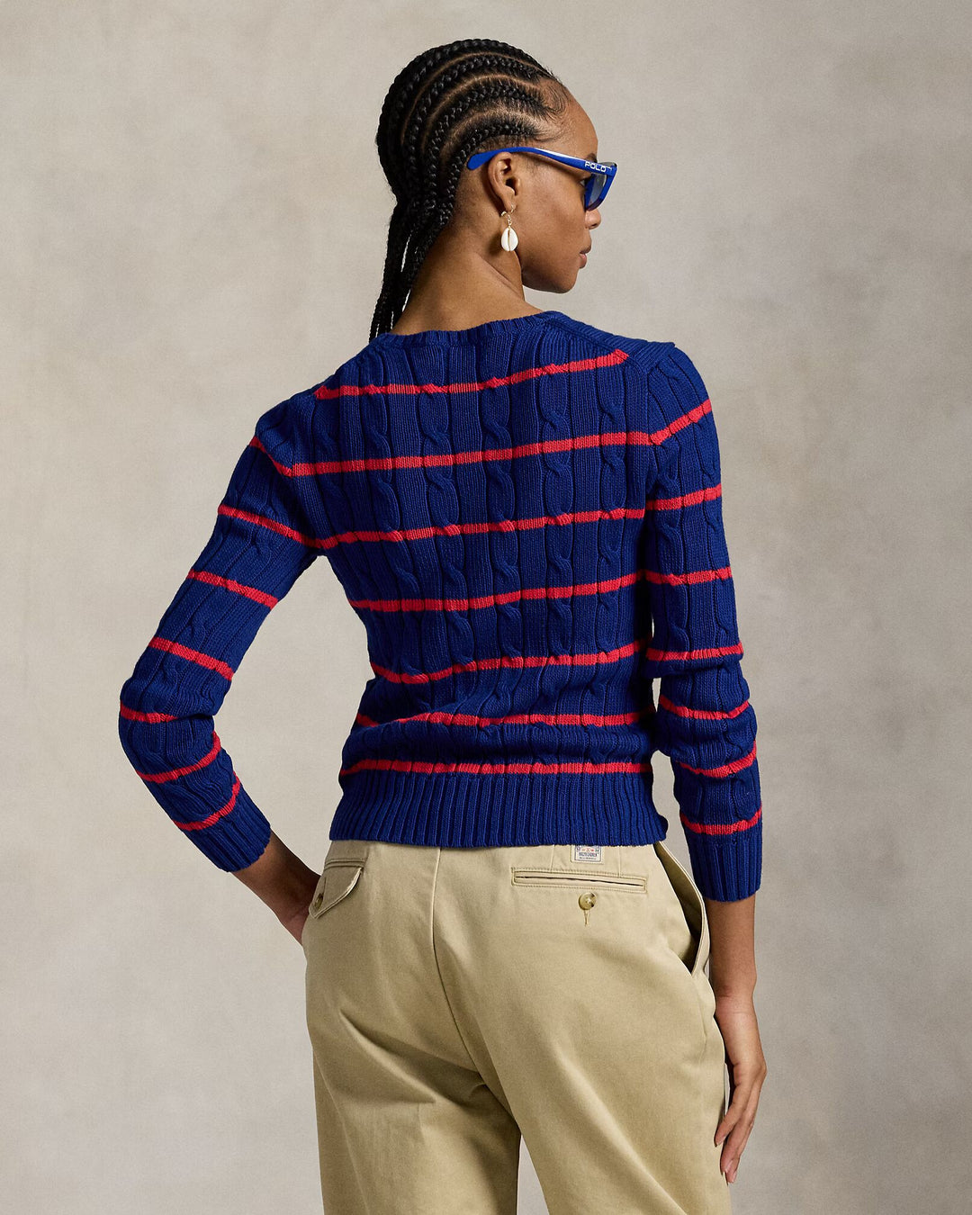 Ralph Lauren Striped Cable-Knit Cotton Jumper | Cobalt Stripe