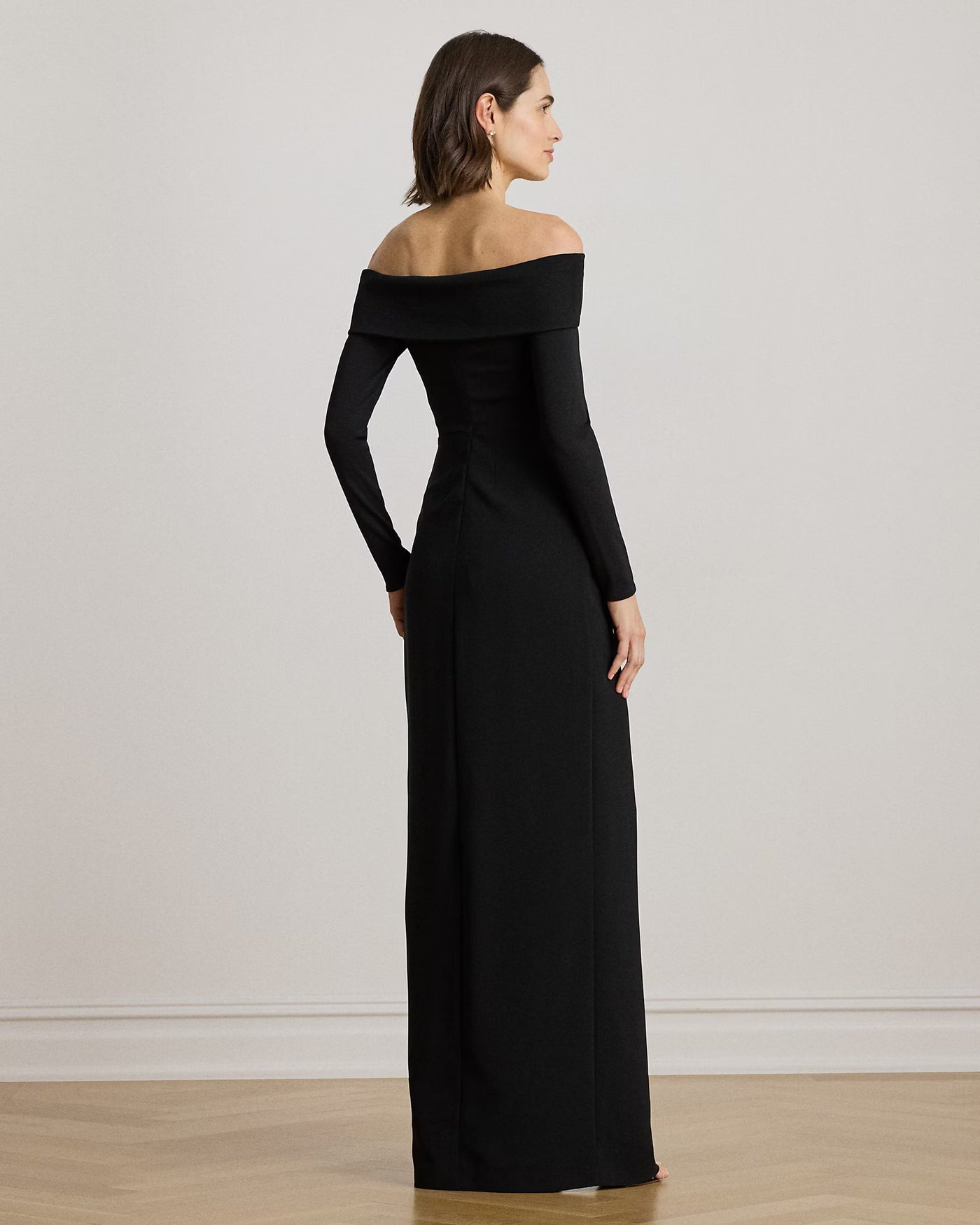 Lauren Ralph Lauren Rib-Knit & Crepe Off-the-Shoulder Gown | Black