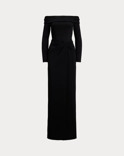 Lauren Ralph Lauren Rib-Knit & Crepe Off-the-Shoulder Gown | Black