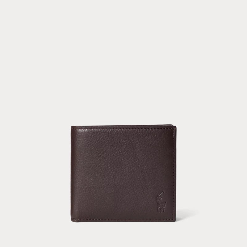 Ralph Lauren Pebbled Leather Billfold Coin Wallet | Brown