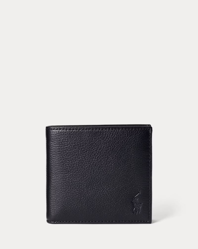 Ralph Lauren Pebbled Leather Billfold Coin Wallet | Black