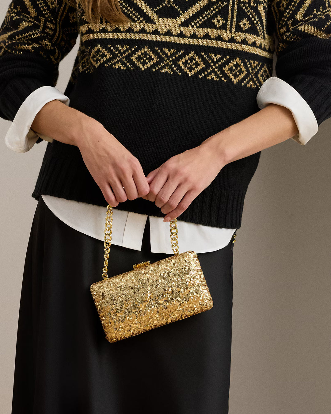Lauren Ralph Lauren Sequined Small Franki Clutch | Antique Gold