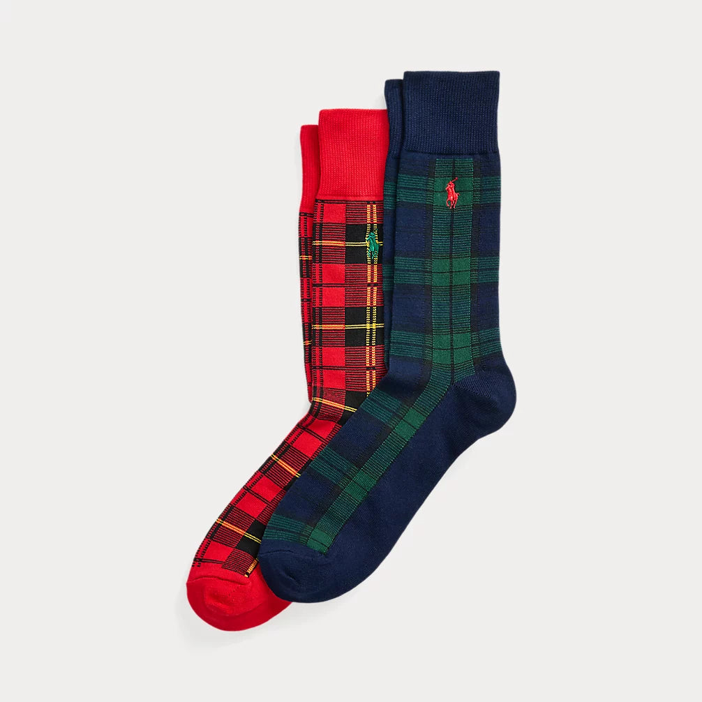 Ralph Lauren Plaid Cotton-Blend Trouser Sock 2-Pack | Navy/Red