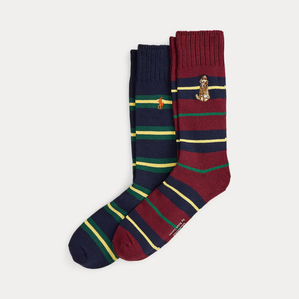 Ralph Lauren Dog & Striped Trouser Sock 2-Pack | Wine/Navy
