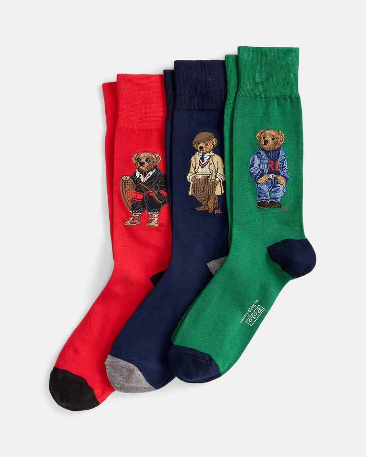 Ralph Lauren Polo Bear Trouser Sock 3-Pack Gift Set | Green/Navy/Red