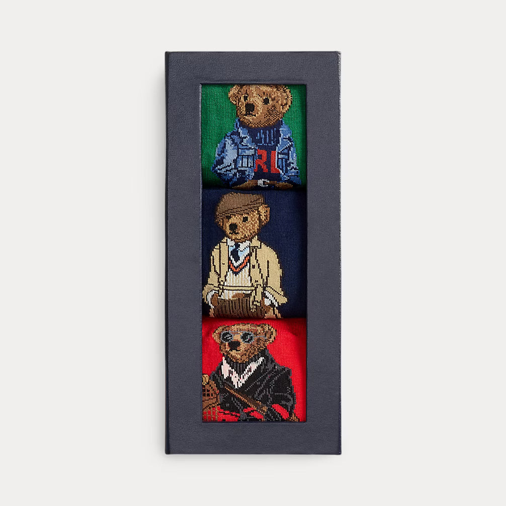 Ralph Lauren Polo Bear Trouser Sock 3-Pack Gift Set | Green/Navy/Red
