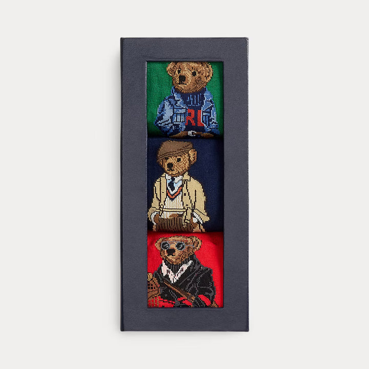 Ralph Lauren Polo Bear Trouser Sock 3-Pack Gift Set | Green/Navy/Red
