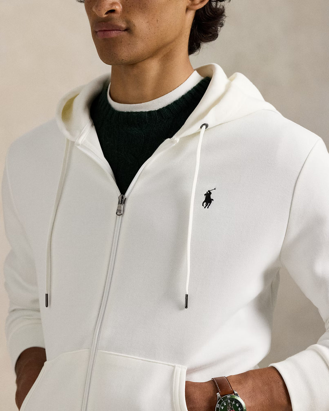 Ralph Lauren Double-Knit Full-Zip Hoodie | White