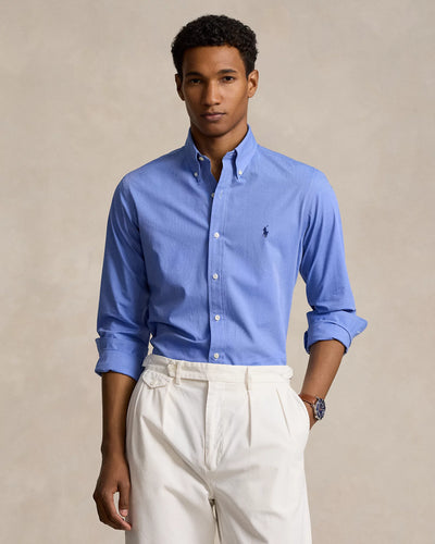 Ralph Lauren Custom Fit Stretch Poplin Shirt | Blue End on End