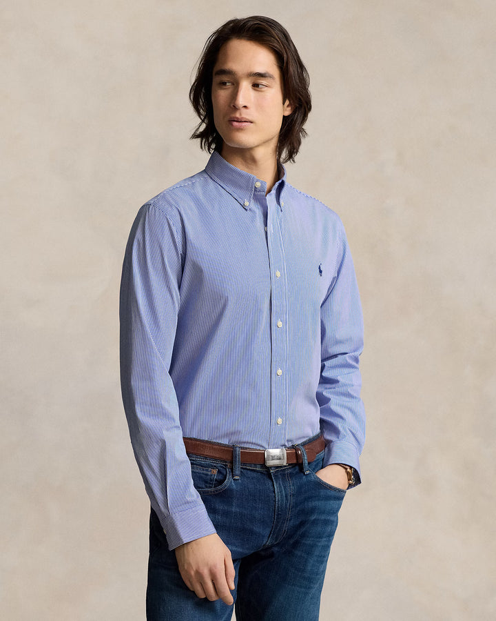 Ralph Lauren Custom Fit Stretch Poplin Shirt | Blue Hairline