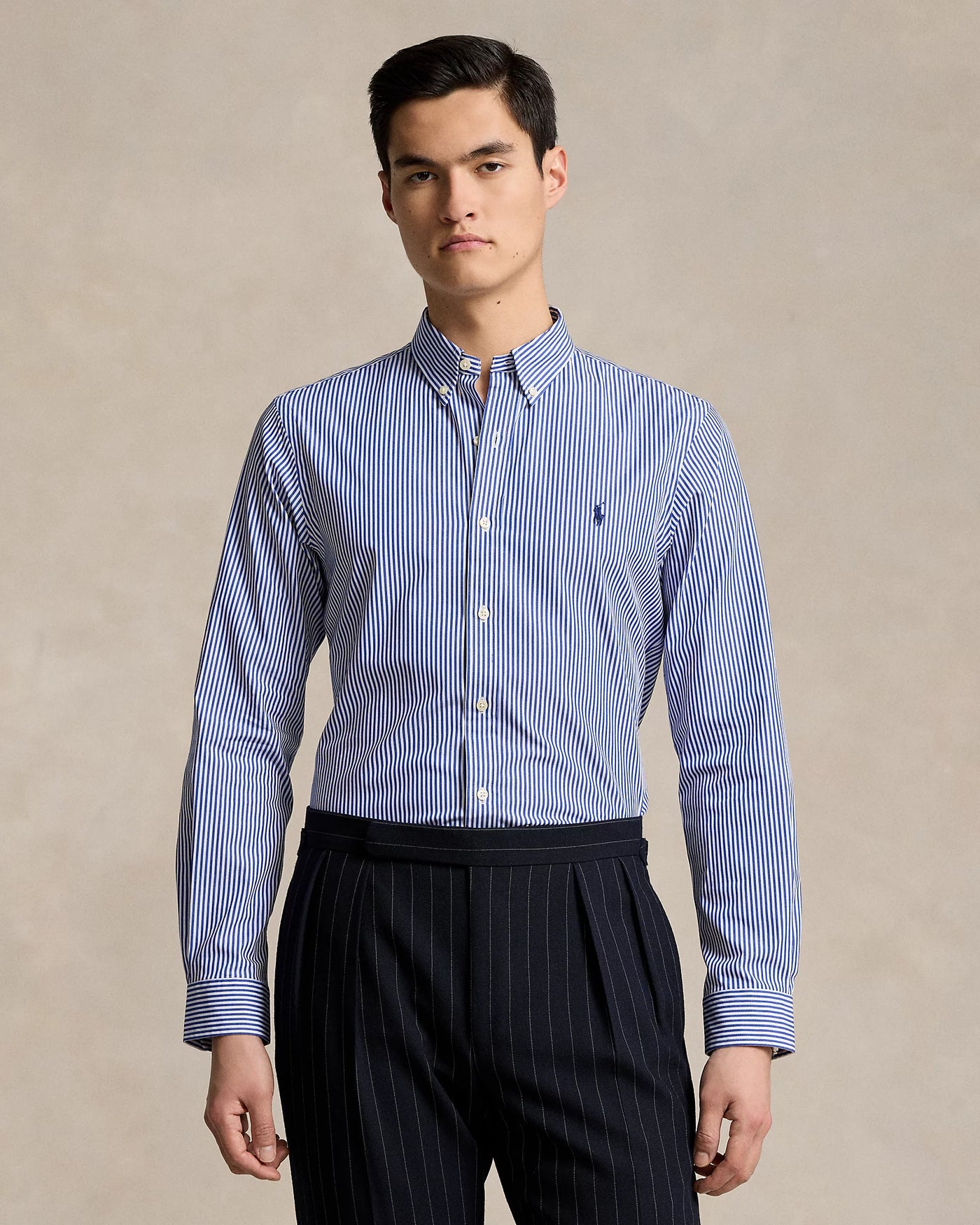 Ralph Lauren Custom Fit Stretch Poplin Shirt | Blue/Bengal