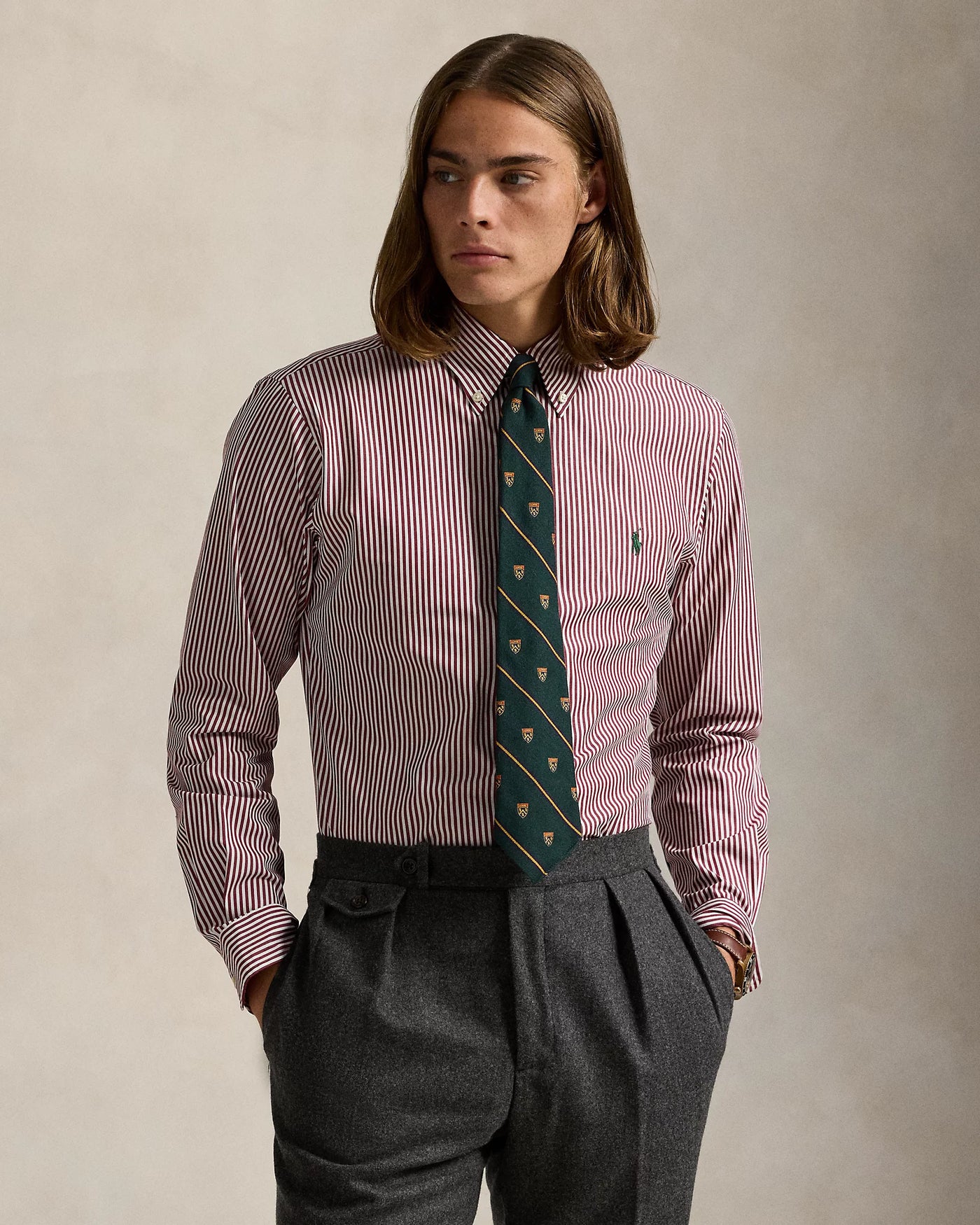 Ralph Lauren Custom Fit Striped Stretch Poplin Shirt | Wine/White