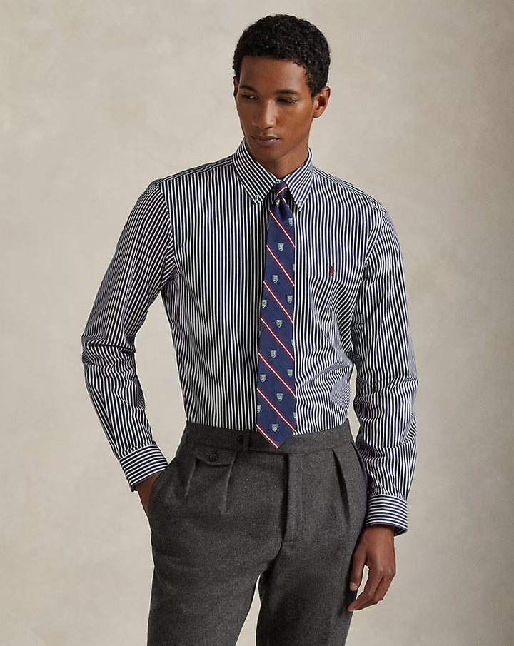 Ralph Lauren Custom Fit Striped Stretch Poplin Shirt | Navy/White