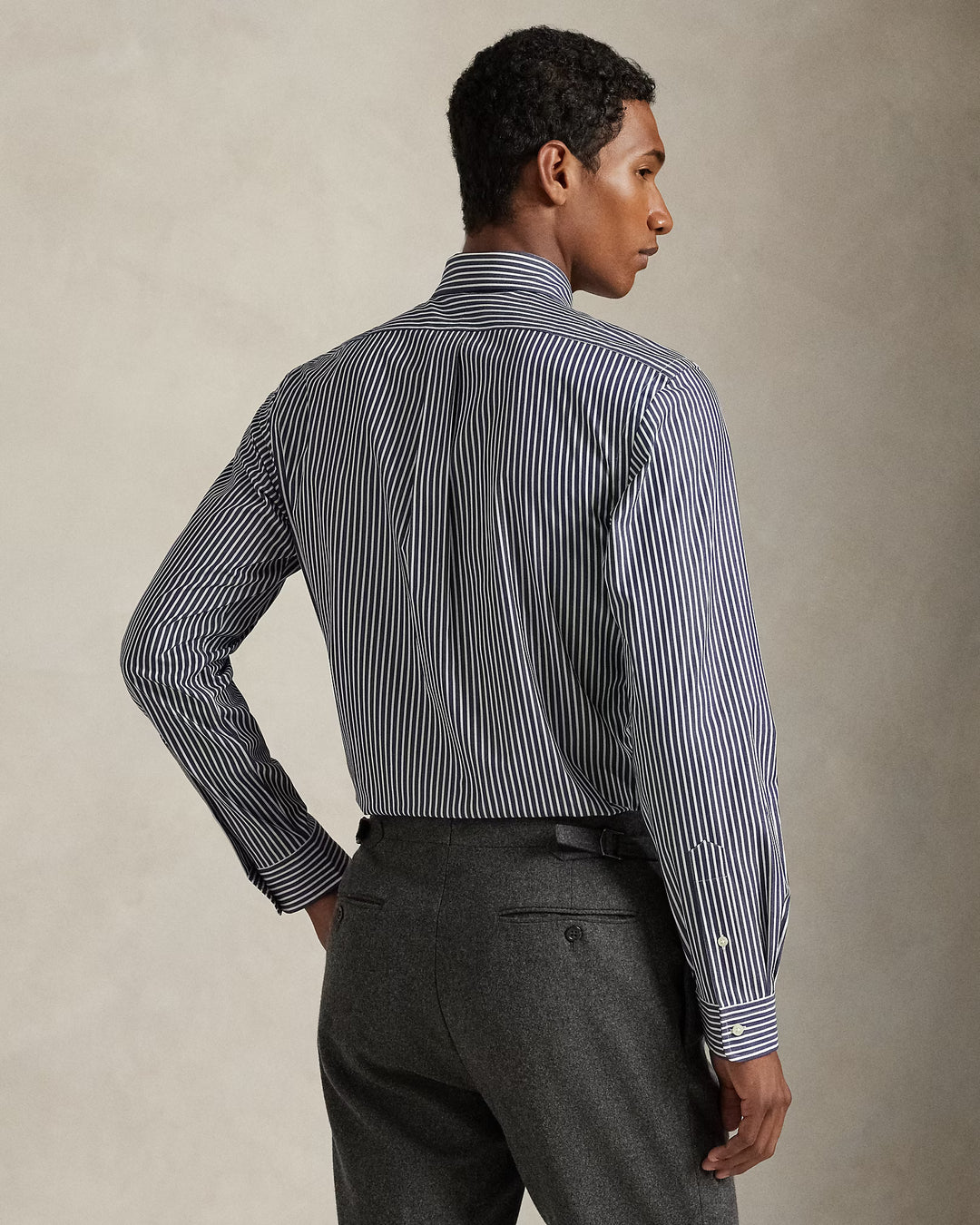 Ralph Lauren Custom Fit Striped Stretch Poplin Shirt | Navy/White