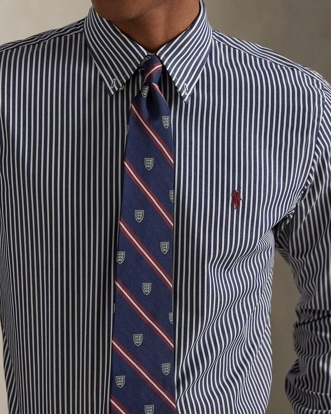 Ralph Lauren Custom Fit Striped Stretch Poplin Shirt | Navy/White
