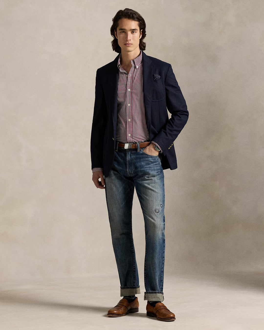 Ralph Lauren Custom Fit Striped Stretch Poplin Shirt | Wine/White