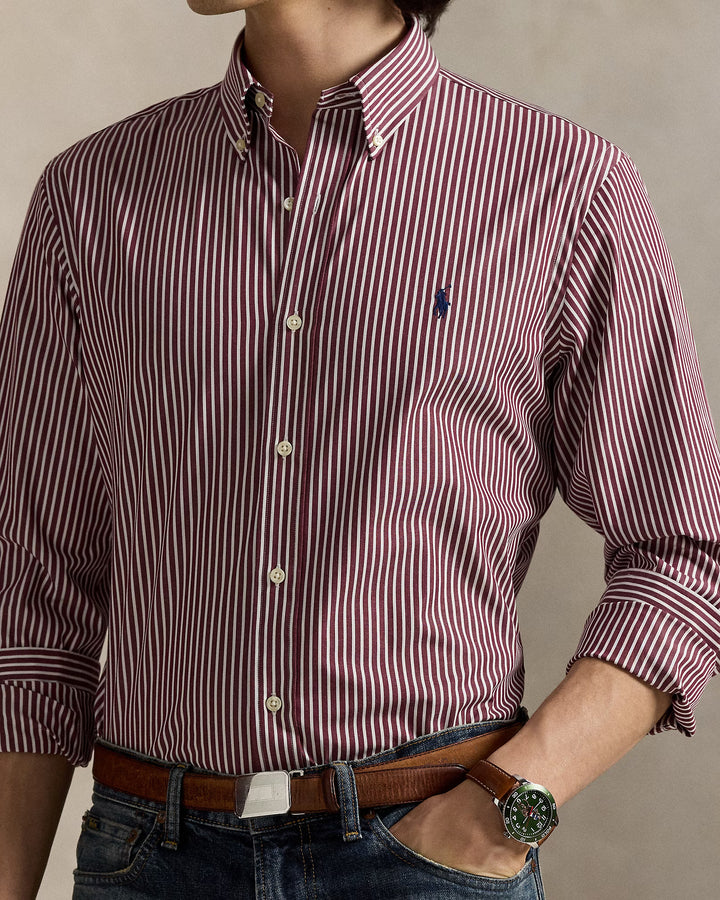Ralph Lauren Custom Fit Striped Stretch Poplin Shirt | Wine/White