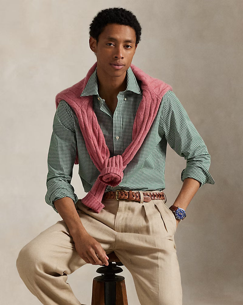 Ralph Lauren Custom Fit Gingham Stretch Poplin Shirt | Green/White