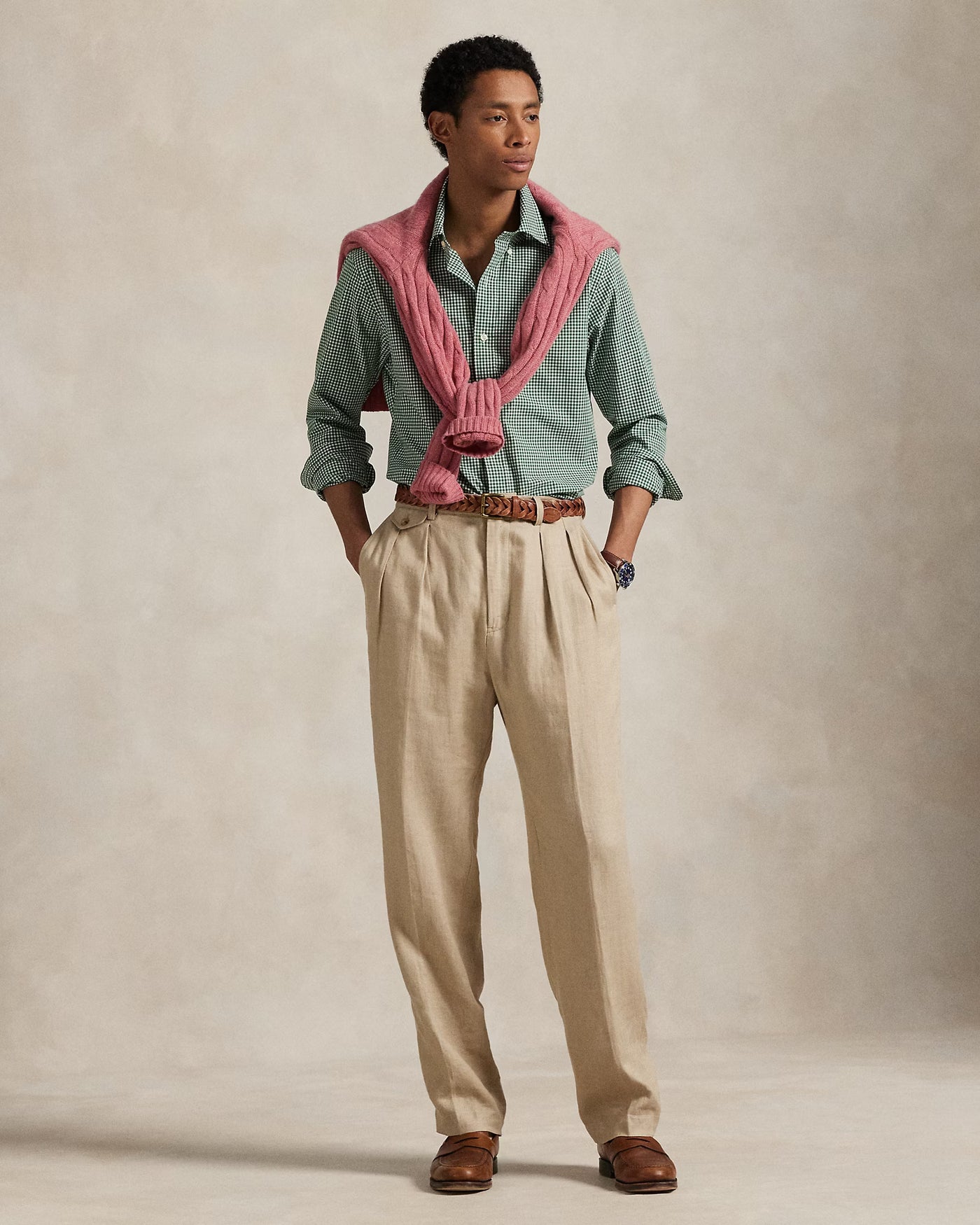 Ralph Lauren Custom Fit Gingham Stretch Poplin Shirt | Green/White