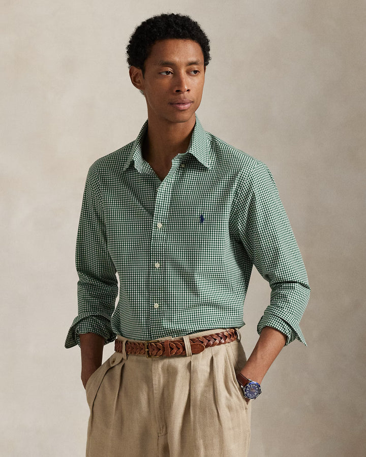 Ralph Lauren Custom Fit Gingham Stretch Poplin Shirt | Green/White