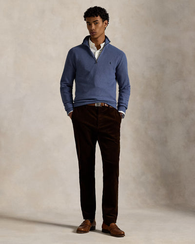Ralph Lauren Mesh-Knit Cotton Quarter-Zip Jumper | Capri Blue