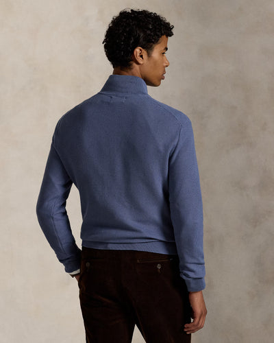 Ralph Lauren Mesh-Knit Cotton Quarter-Zip Jumper | Capri Blue