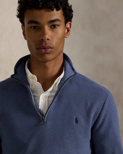 Ralph Lauren Mesh-Knit Cotton Quarter-Zip Jumper | Capri Blue