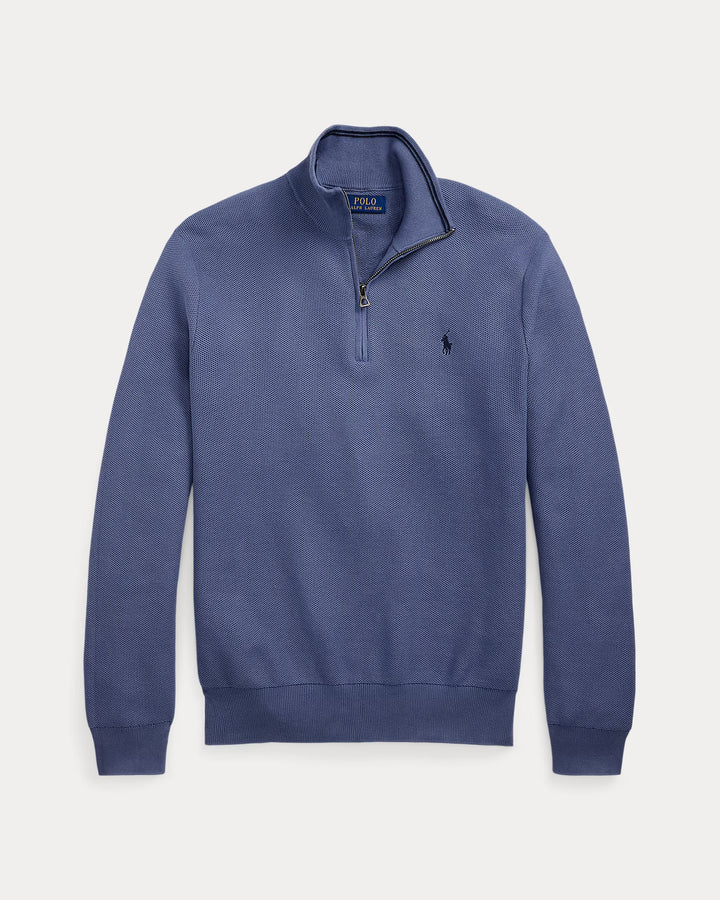 Ralph Lauren Mesh-Knit Cotton Quarter-Zip Jumper | Capri Blue