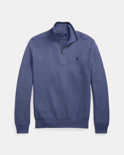Ralph Lauren Mesh-Knit Cotton Quarter-Zip Jumper | Capri Blue