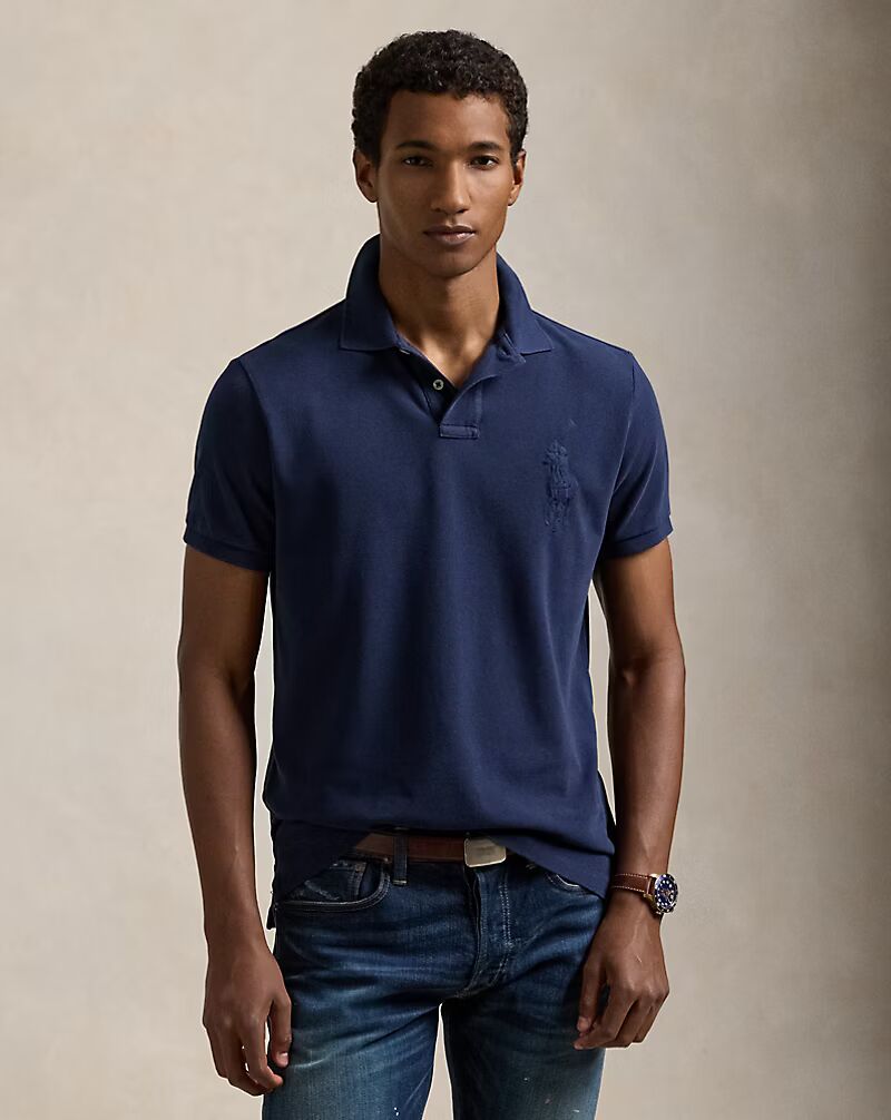 Ralph Lauren Custom Slim Fit Big Pony Mesh Polo Shirt | Cruise Navy