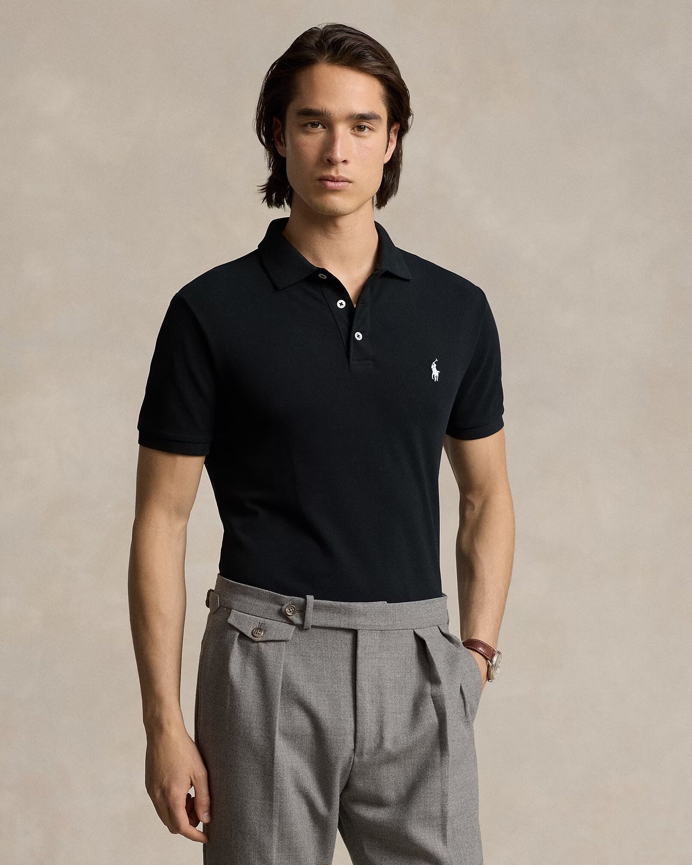 Ralph Lauren Custom Slim Fit Stretch Mesh Polo Shirt | Black