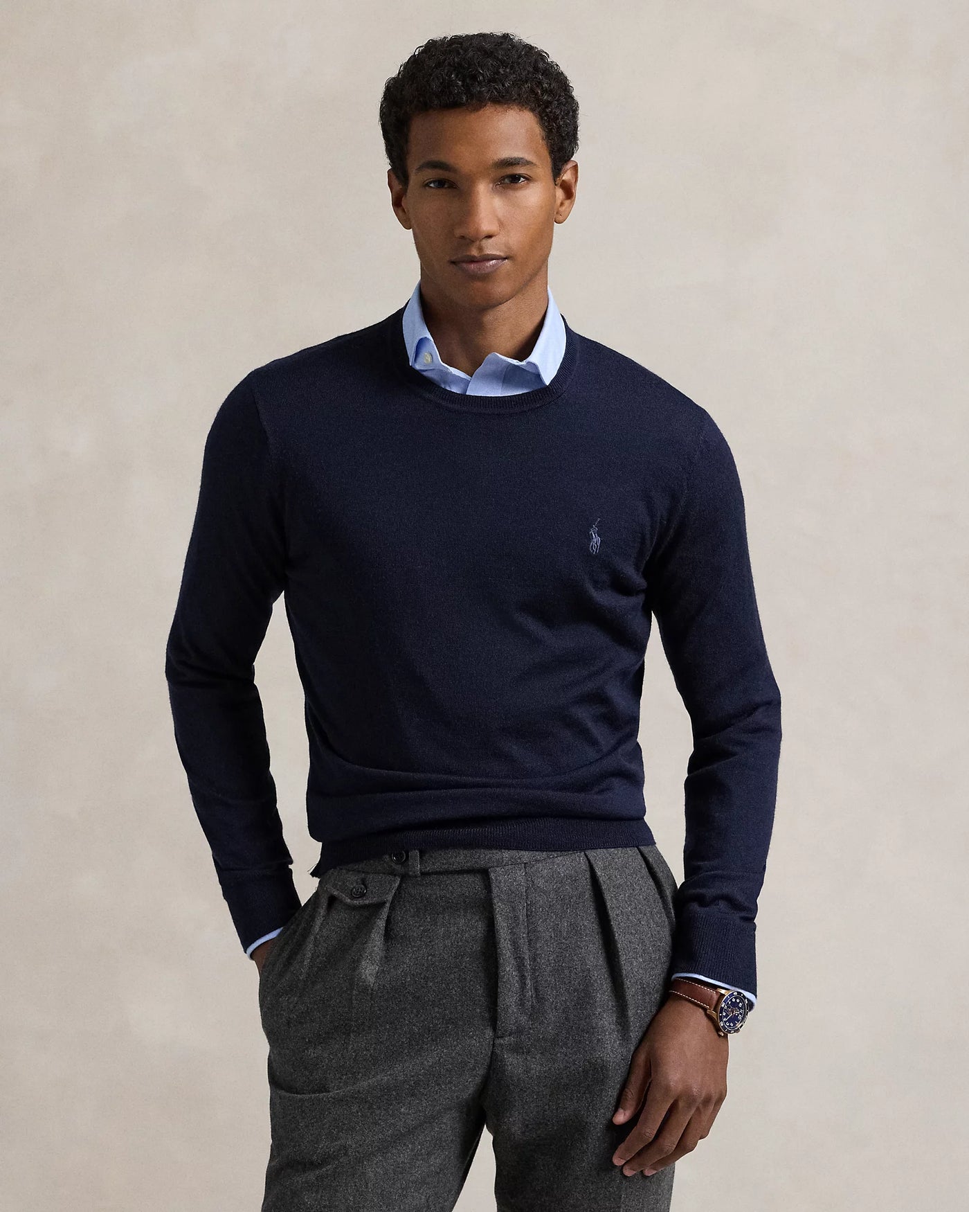 Ralph Lauren Slim Fit Washable Wool Crewneck Jumper | Hunter Navy