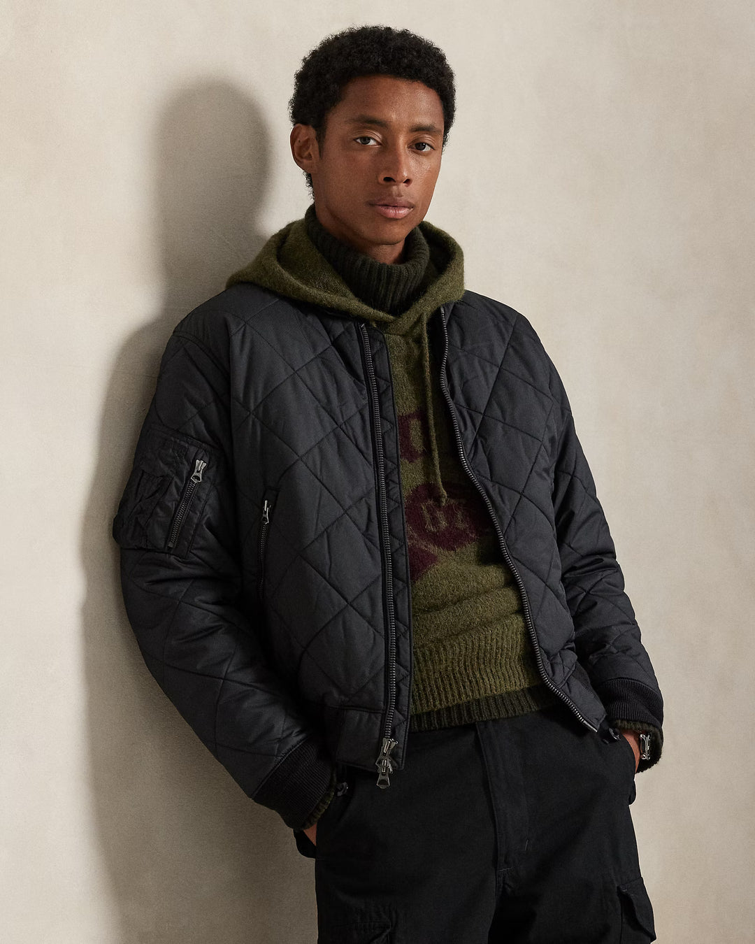 Ralph Lauren Quilted Jacquard Bomber Jacket | Black