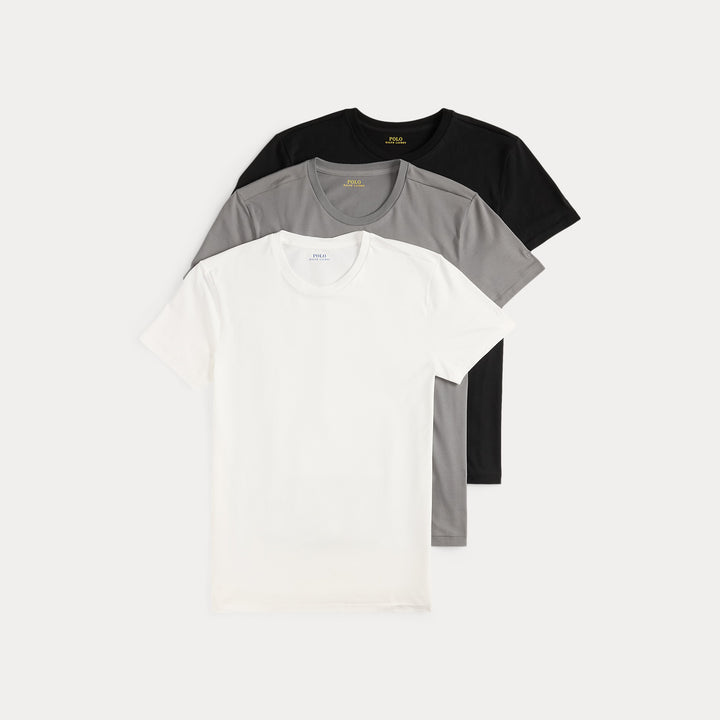 Ralph Lauren Stretch Cotton Crew Undershirt 3-Pack | Black/White/Grey