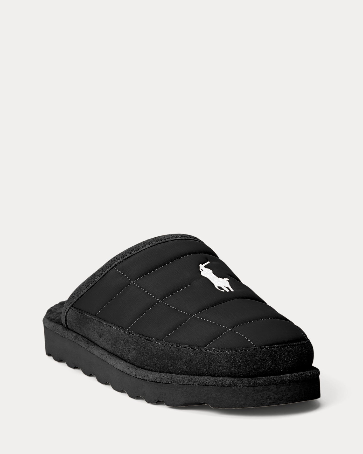 Ralph Lauren Reade Suede-Trim Quilted Scuff Slipper | Black