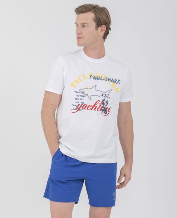 Paul & Shark Organic Cotton T-Shirt with Print | White
