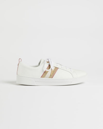 Ted Baker Baily Leather Metallic Detail Webbing Trainers | White