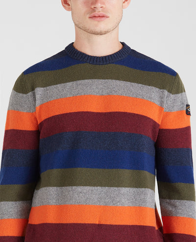 Paul & Shark Sweater Wool Crewneck With Stripes  | Orange / Grey / Red