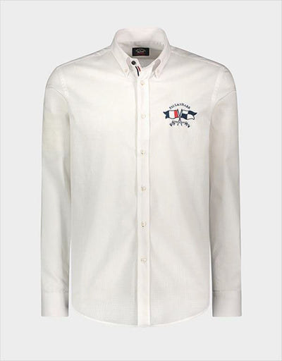 Paul & Shark Cotton Fill a Fill Shirt with Nautical Embrodery | White