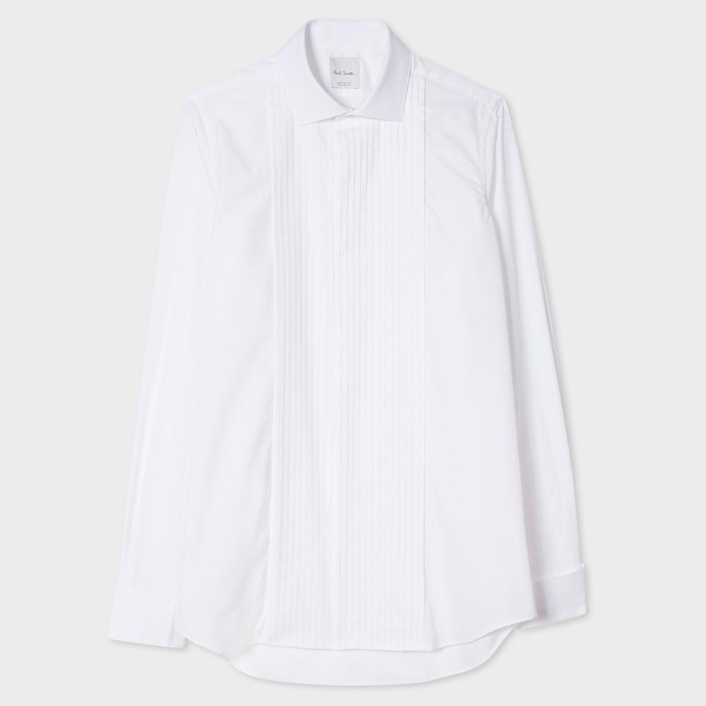 Paul Smith Men's Shirt Paul Smith Shirt Tailored-Fit Pleat-Front Cotton Evening | WHITE