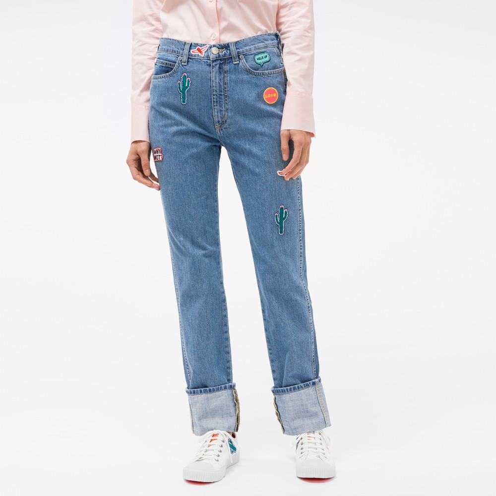 Paul Smith Women's Jeans Paul Smith Jeans Straight-Leg Turn-Up With Embroidered Patches | JEANS