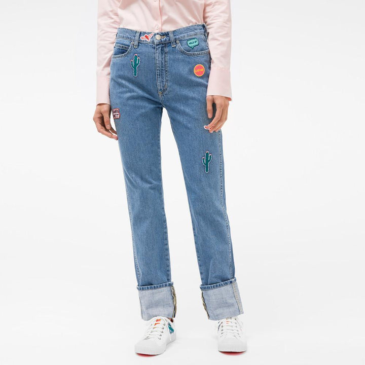 Paul Smith Women's Jeans Paul Smith Jeans Straight-Leg Turn-Up With Embroidered Patches | JEANS