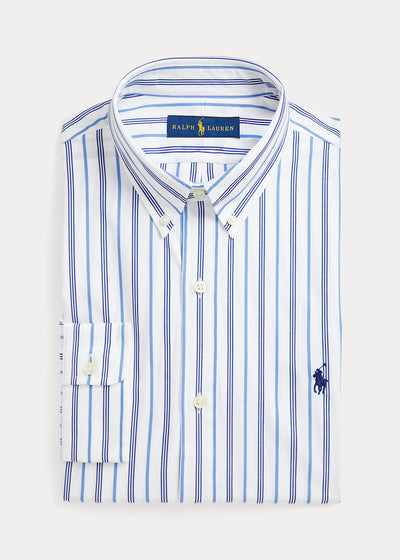Ralph Lauren Slim Fit Striped Stretch Poplin Shirt | White / Blue