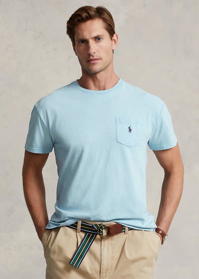 Ralph Lauren Classic Fit Cotton-Linen Pocket T-Shirt | Powder Blue