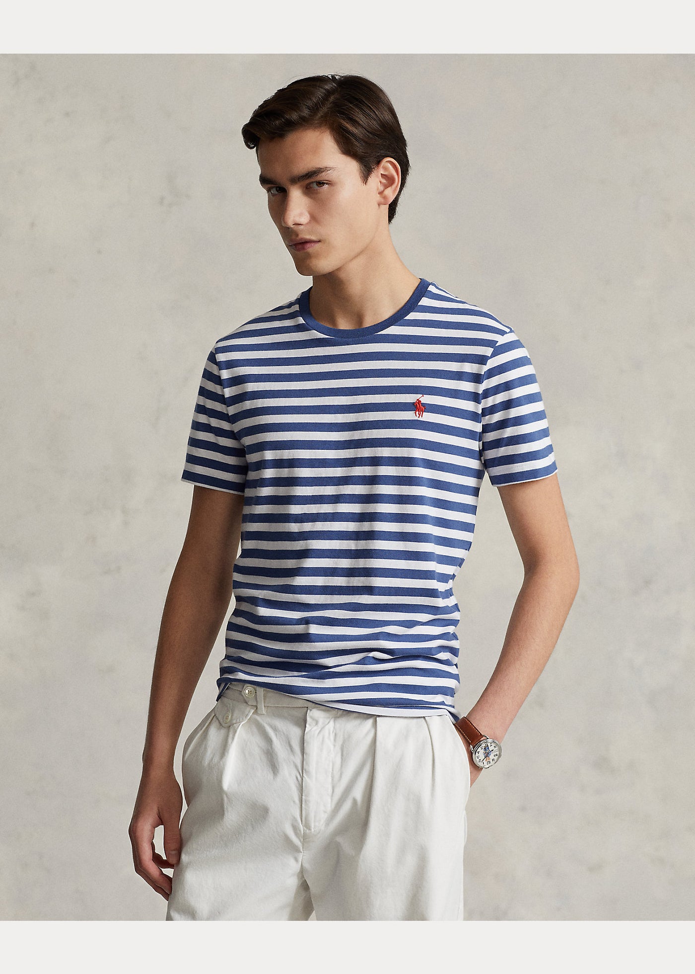 Ralph Lauren Custom Slim Fit Striped Jersey T-Shirt | Royal/White